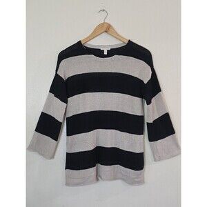 Eileen Fisher Organic Linen Sweater Women Size XXS Striped Beige Coastal Preppy